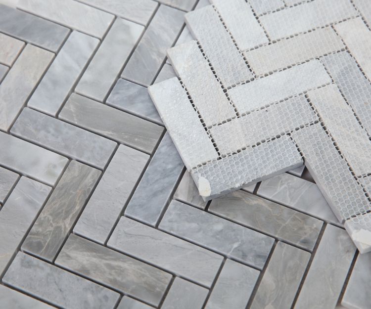 Elysium - Herringbone Italian Grey 11 in. x 12.5 in. Marble Mosaic