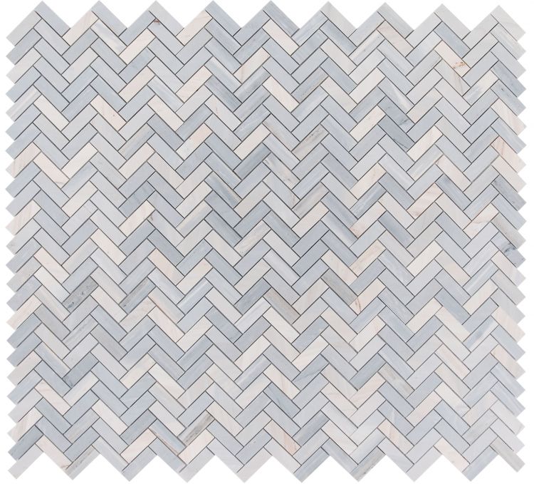 Elysium - Herringbone Italian Blue 11 in. x 12.5 in. Marble Mosaic