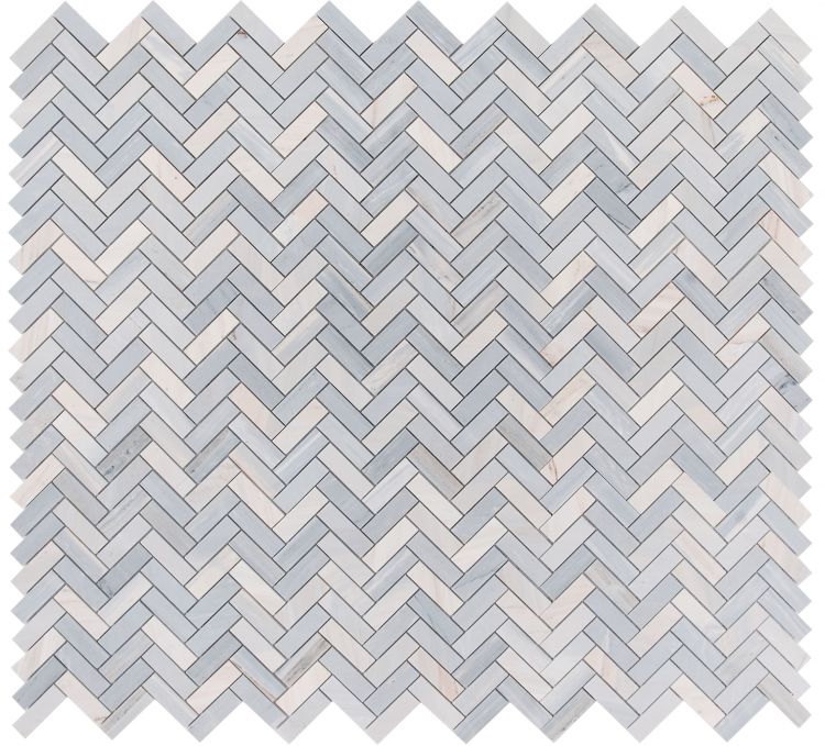 Elysium - Herringbone Italian Blue 11 in. x 12.5 in. Marble Mosaic