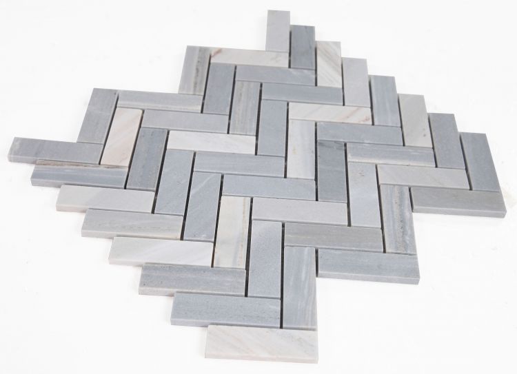 Elysium - Herringbone Italian Blue 11 in. x 12.5 in. Marble Mosaic