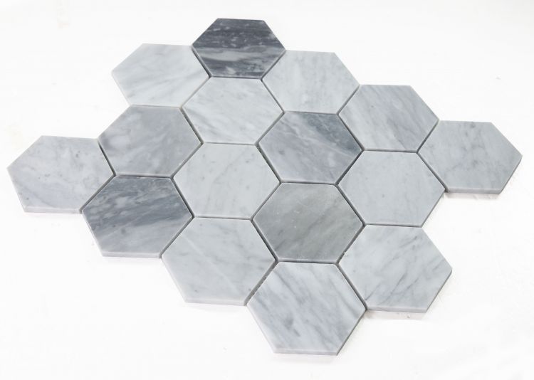 Elysium - Hexagon 3" x 3" Marble Mosaic - Mix Grey Honed