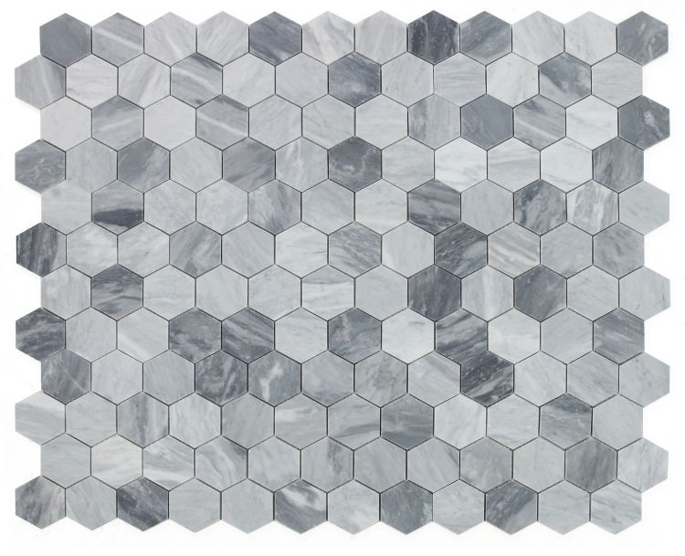 Elysium - Hexagon 3&quot; x 3&quot; Marble Mosaic - Mix Grey Honed