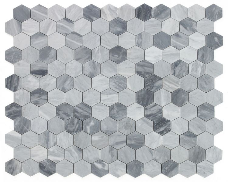 Elysium - Hexagon 3" x 3" Marble Mosaic - Mix Grey Honed