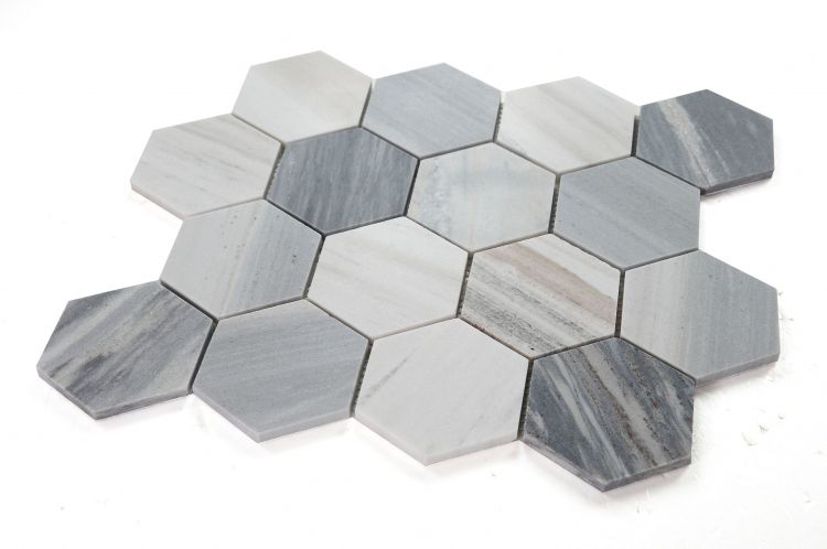 Elysium - Hexagon 3&quot; x 3&quot; Marble Mosaic - Italian Blue