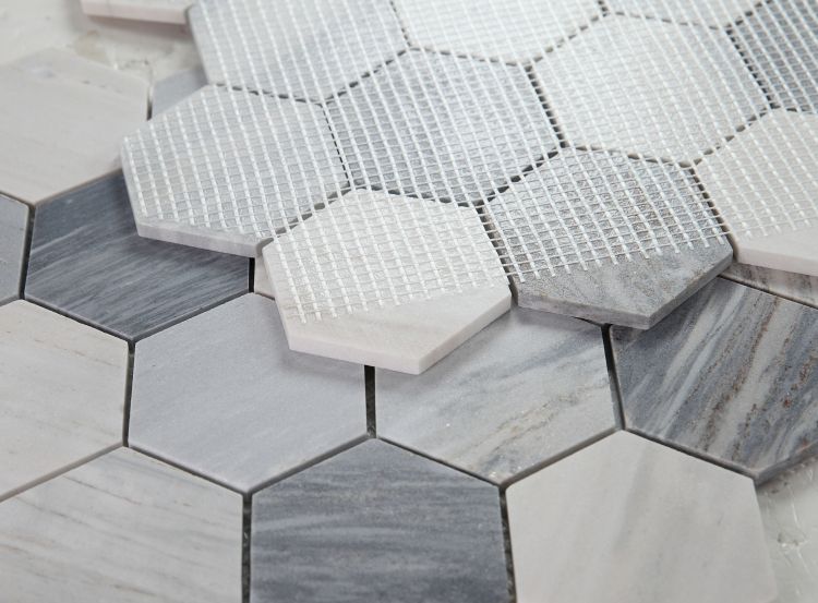 Elysium - Hexagon 3&quot; x 3&quot; Marble Mosaic - Italian Blue