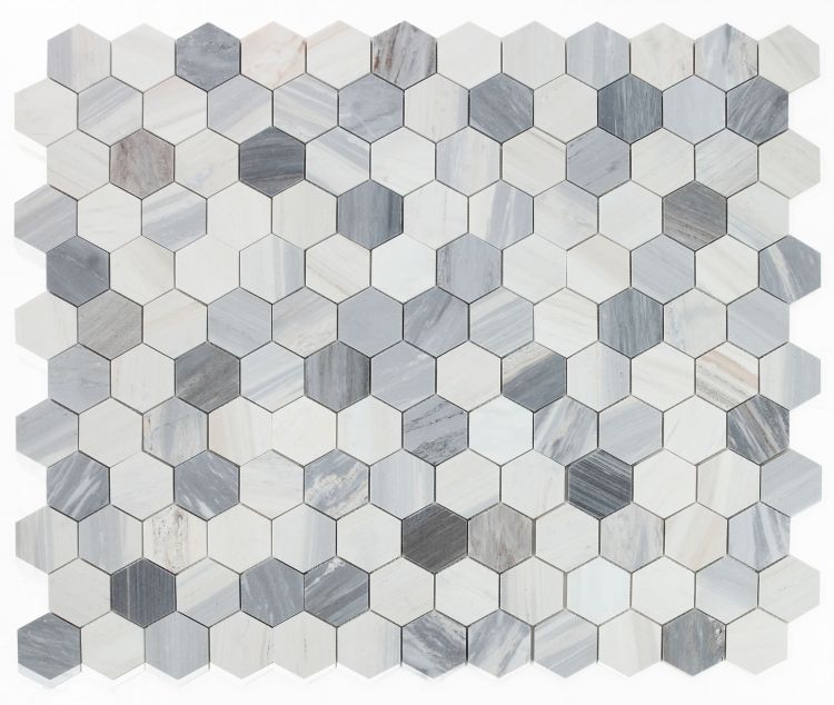 Elysium - Hexagon 3&quot; x 3&quot; Marble Mosaic - Italian Blue