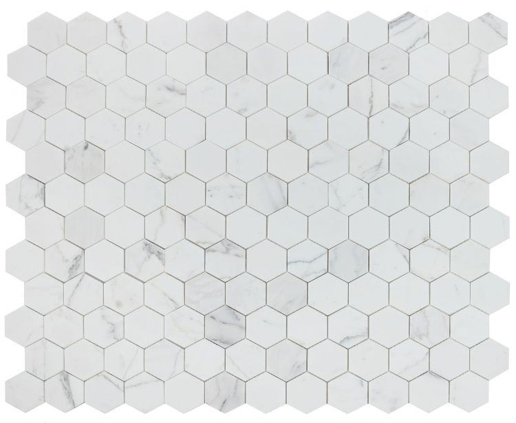 Elysium - Hexagon 3&quot; x 3&quot; Marble Mosaic - Calacatta White Honed