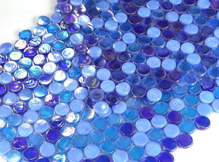 Elysium - Laguna Ocean 11.25 in. x 11.25 in. Glass Penny Round Mosaic