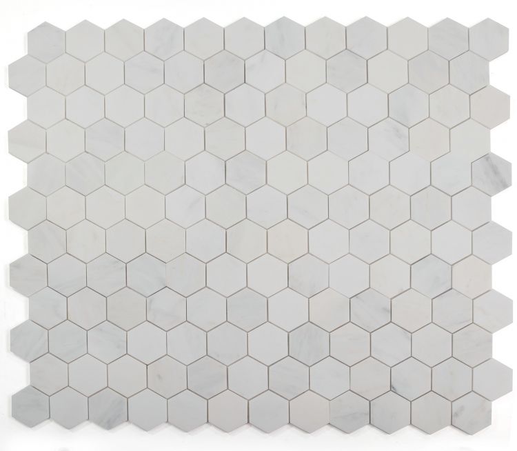 Elysium - Hexagon 3&quot; x 3&quot; Marble Mosaic - Snow White Honed