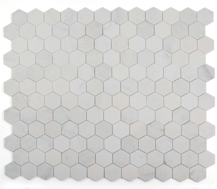 Elysium - Hexagon 3" x 3" Marble Mosaic - Snow White Honed