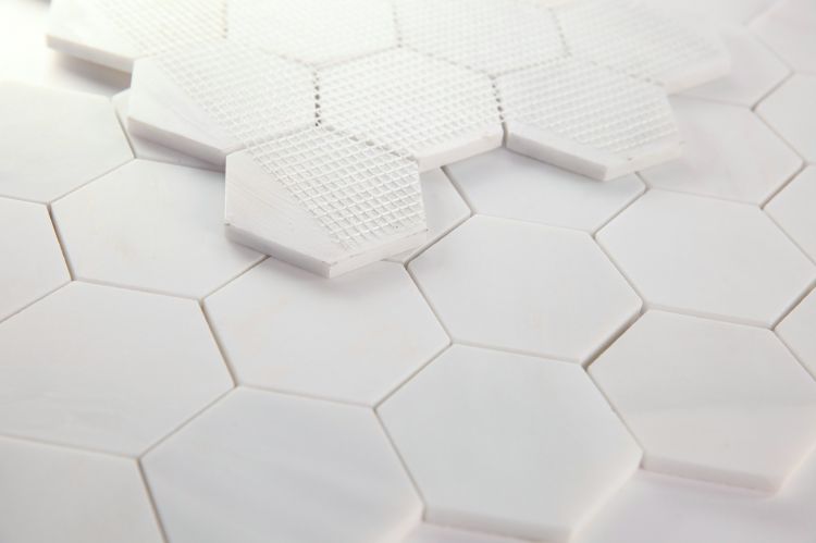 Elysium - Hexagon 3&quot; x 3&quot; Marble Mosaic - Snow White Honed