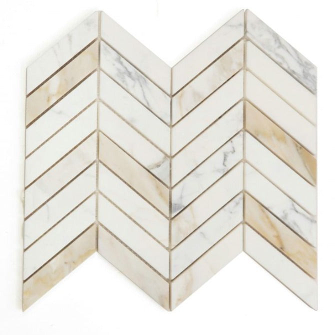 Elysium - Chevron 11 in. x 11 in. Polished Marble Mosaic - Calacatta Gold