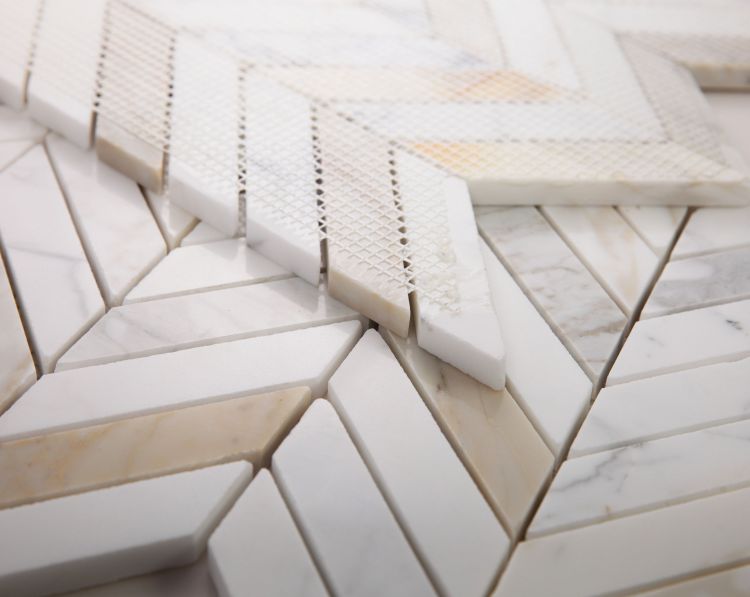 Elysium - Chevron 11 in. x 11 in. Polished Marble Mosaic - Calacatta Gold