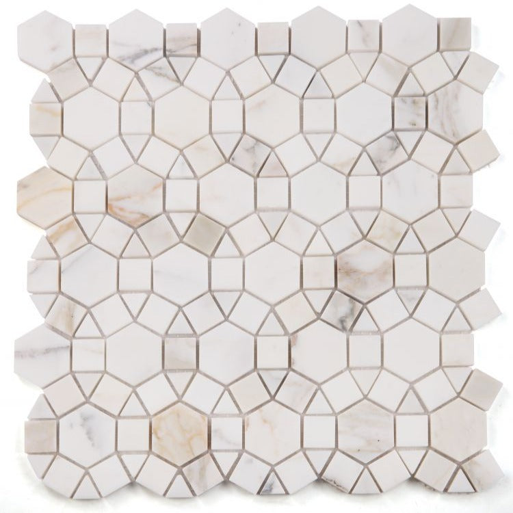 Elysium - Aether Calacatta Polished 11.5 in. x 12 in. Marble Mosaic