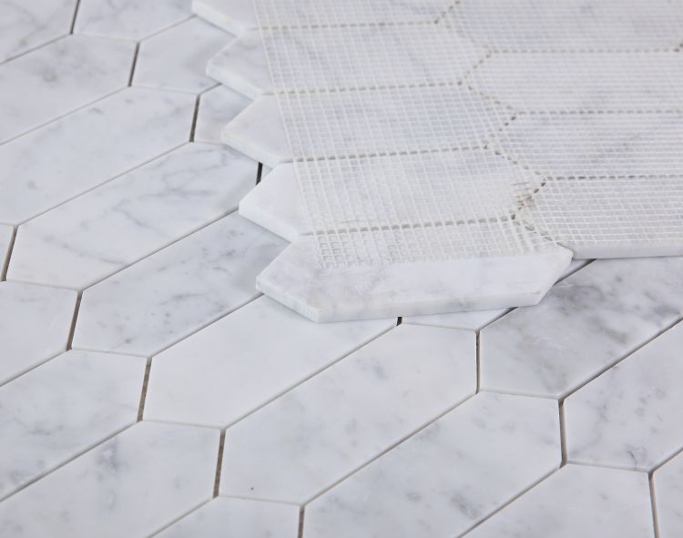 Elysium - Elongated Hex 11.75 in. x 15 in. Marble Mosaic - Carrara Honed