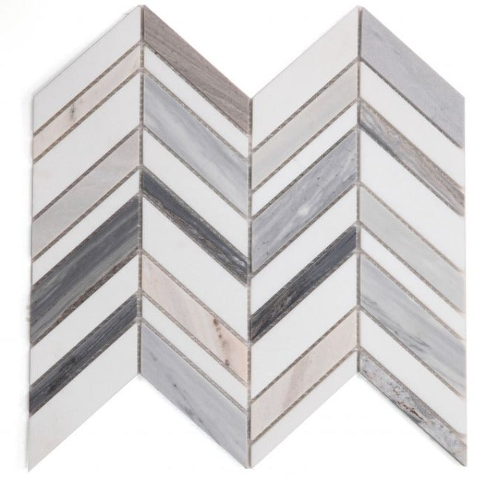 Elysium - Chevron 11.75 in. x 12 in. Marble Mosaic - Shadow Blue