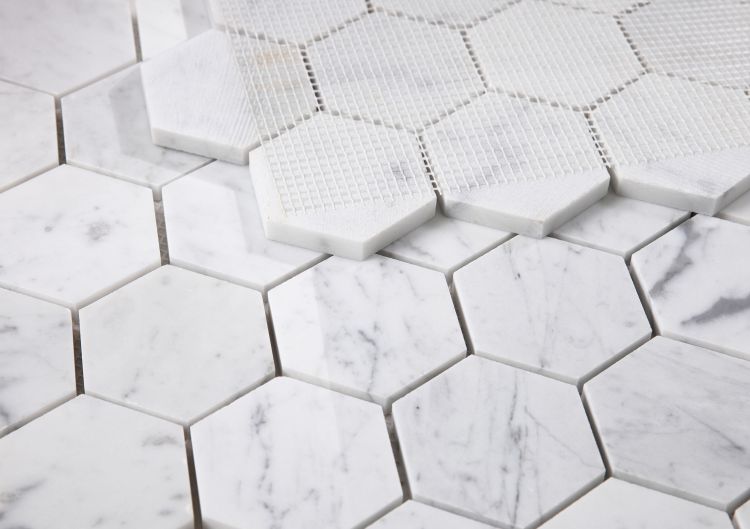 Elysium - Hexagon 3" x 3" Marble Mosaic - Carrara Polished