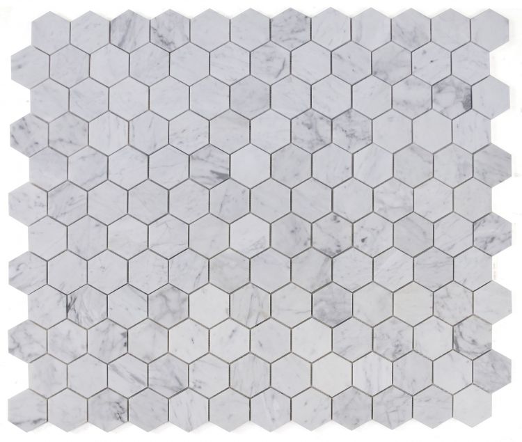 Elysium - Hexagon 3&quot; x 3&quot; Marble Mosaic - Carrara Polished