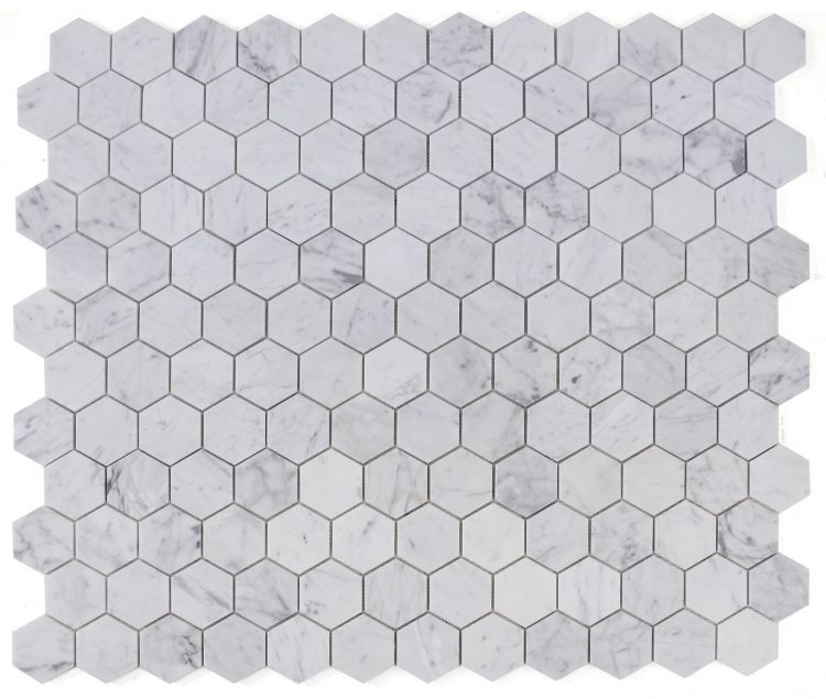 Elysium - Hexagon 3" x 3" Marble Mosaic - Carrara Polished