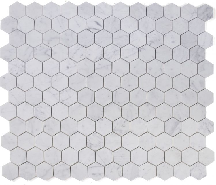 Elysium - Hexagon 3&quot; x 3&quot; Marble Mosaic - Carrara Honed