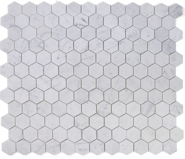 Elysium - Hexagon 3" x 3" Marble Mosaic - Carrara Honed