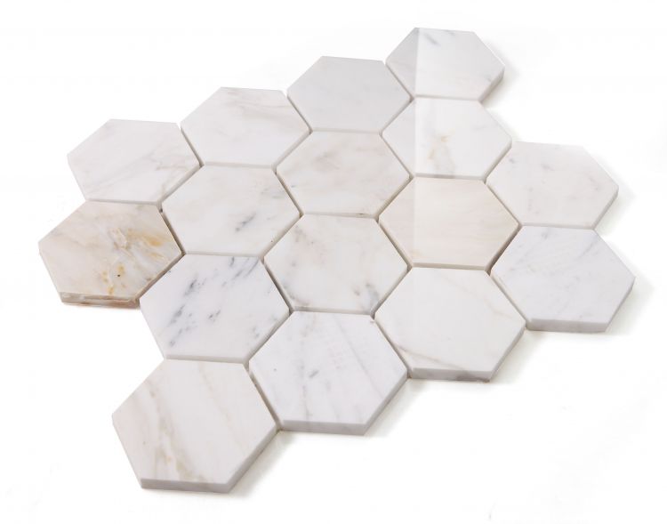 Elysium - Hexagon 3&quot; x 3&quot; Marble Mosaic - Calacatta Gold Polished