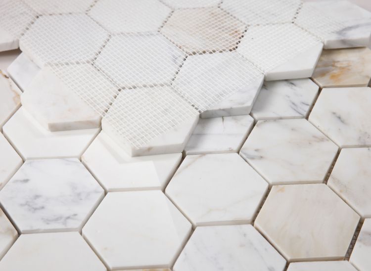 Elysium - Hexagon 3&quot; x 3&quot; Marble Mosaic - Calacatta Gold Polished