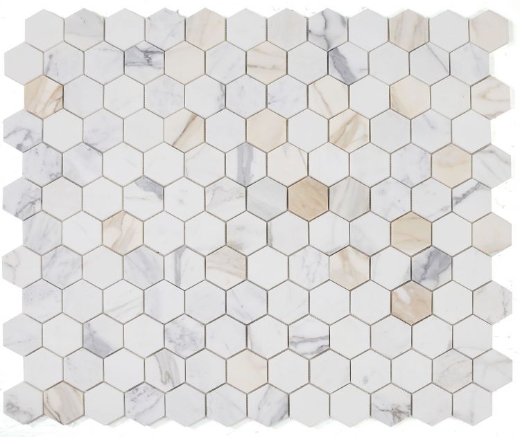 Elysium - Hexagon 3&quot; x 3&quot; Marble Mosaic - Calacatta Gold Polished