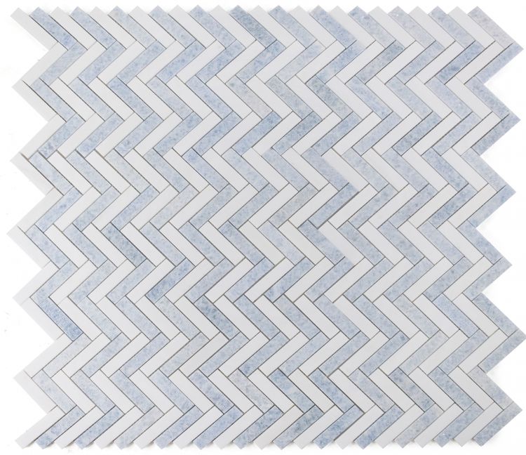 Elysium - Herringbone Crystal Ocean 11.25 in. x 11.25 in. Marble Mosaic