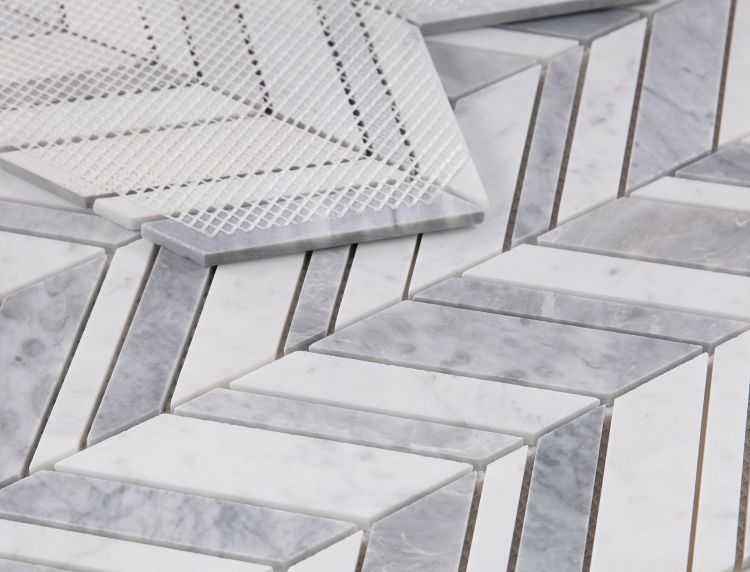 Elysium - Chevron 11.75 in. x 12 in. Marble Mosaic - Shadow Dusk