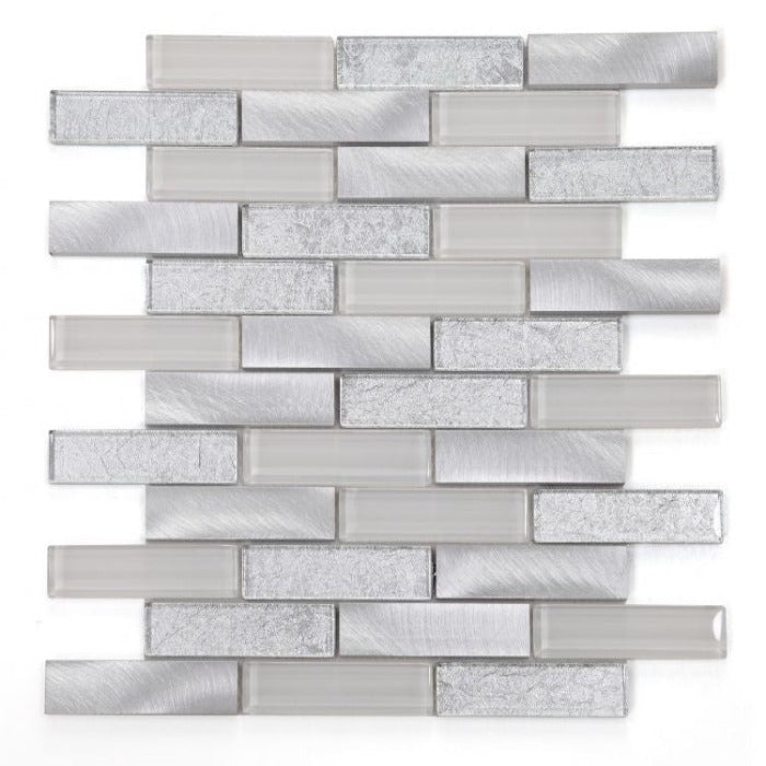 Elysium - Linear Metallic Silver 11.75 in. x 11.75 in. Glass and Metal Mosaic