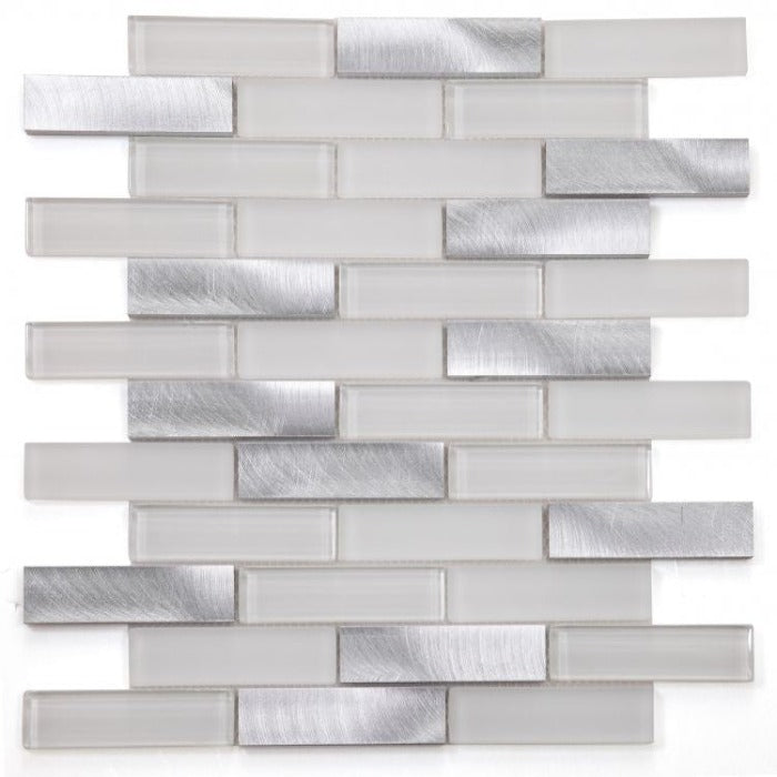 Elysium - Linear Aluminum 11.75 in. x 11.75 in. Glass and Metal Mosaic