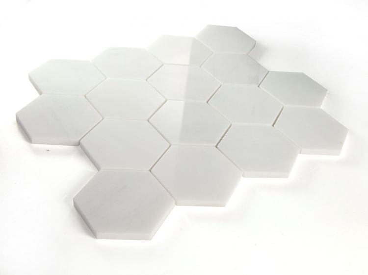 Elysium - Hexagon 3&quot; x 3&quot; Marble Mosaic - Snow White Polished