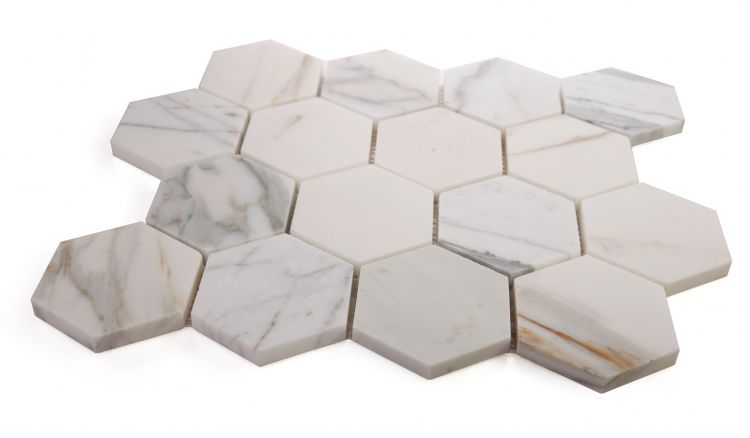 Elysium - Hexagon 3" x 3" Marble Mosaic - Calacatta Gold Honed