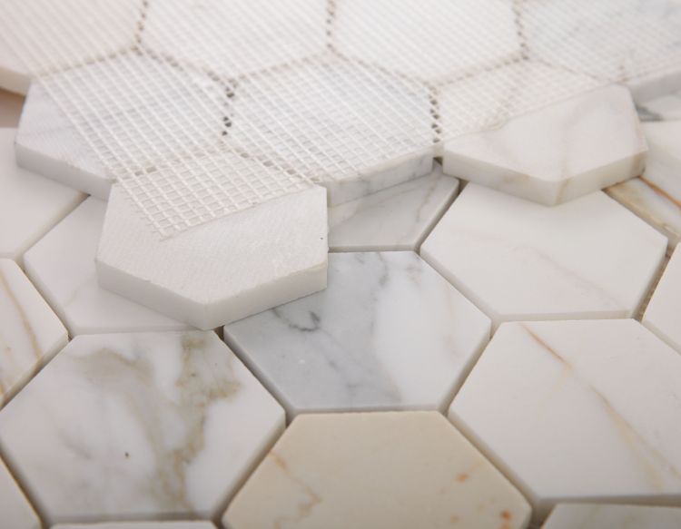 Elysium - Hexagon 3" x 3" Marble Mosaic - Calacatta Gold Honed