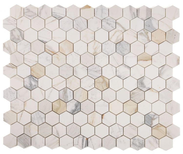 Elysium - Hexagon 3&quot; x 3&quot; Marble Mosaic - Calacatta Gold Honed