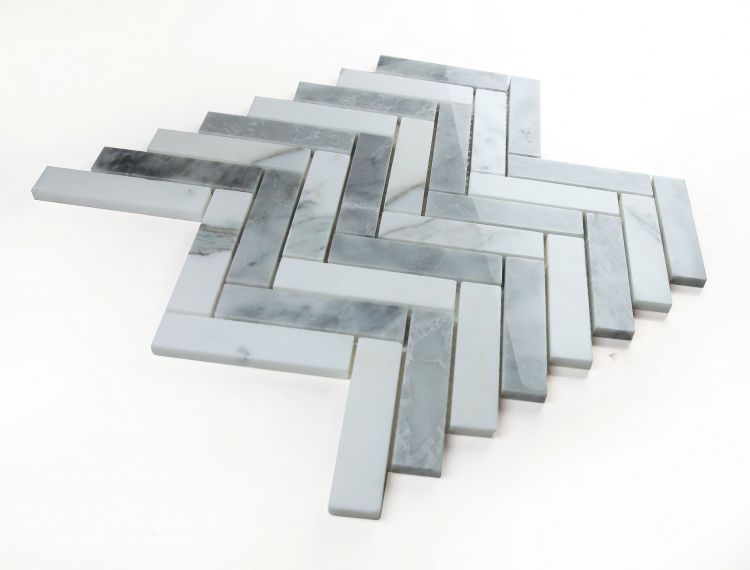 Elysium - Herringbone City Grey 11.25 in. x 11.25 in. Marble Mosaic