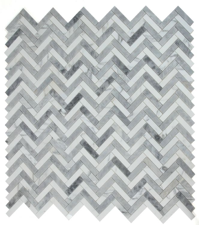 Elysium - Herringbone City Grey 11.25 in. x 11.25 in. Marble Mosaic