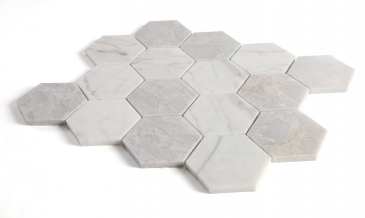 Elysium - Hexagon 3&quot; x 3&quot; Marble Mosaic - City Grey