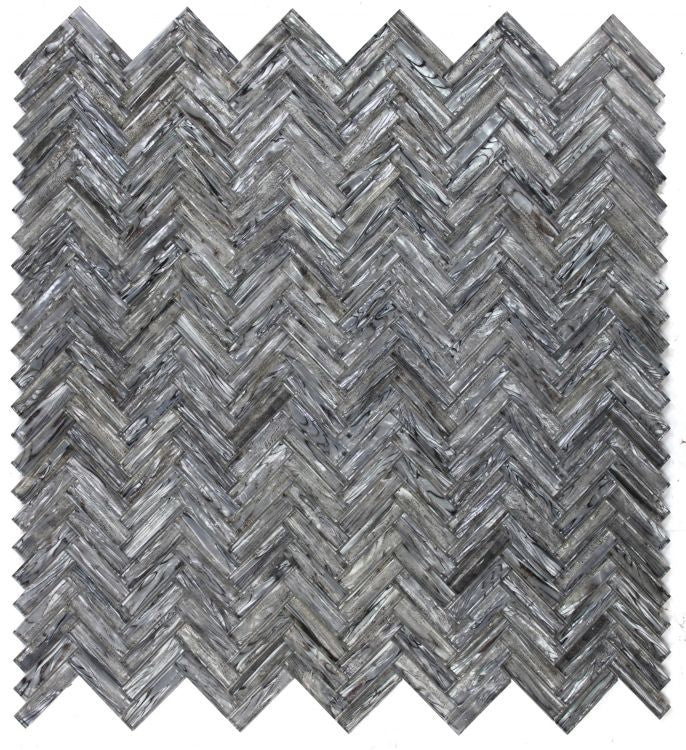 Elysium - Herringbone Shell Silver 11 in. x 11 in. Marble Mosaic