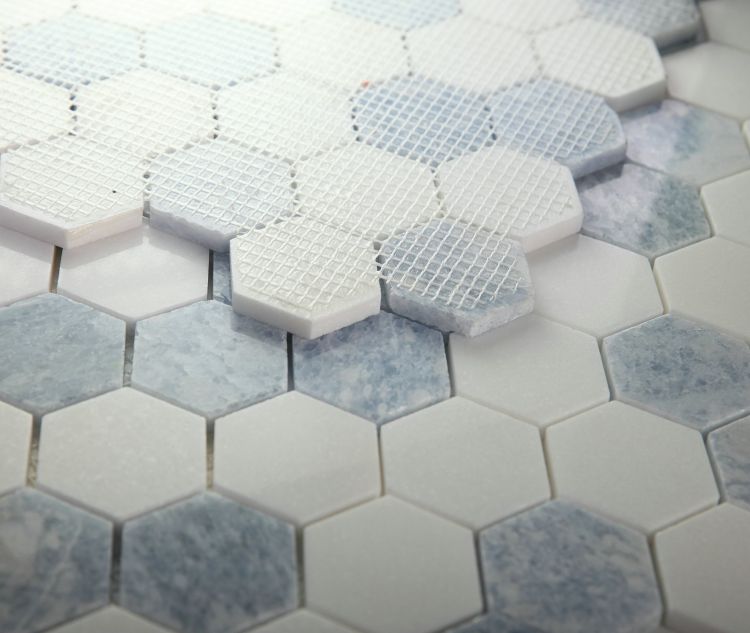 Elysium - Hexagon 2&quot; x 2&quot; Marble Mosaic - Crystal Ocean