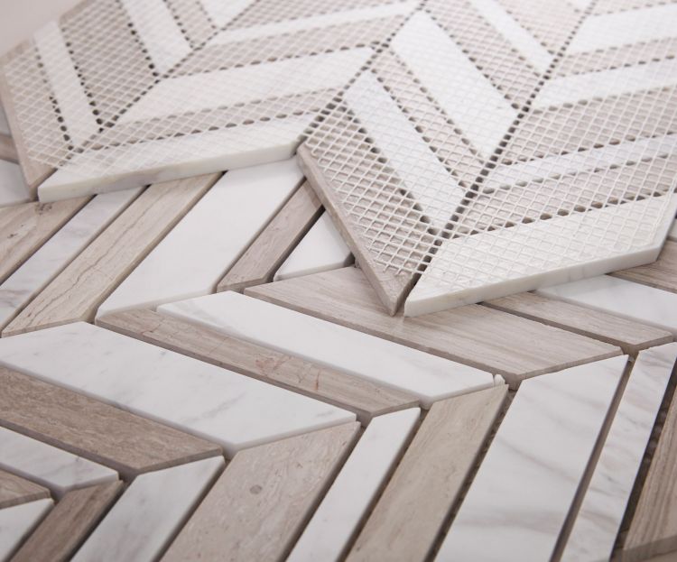 Elysium - Chevron 11.75 in. x 12 in. Marble Mosaic - Shadow Loft