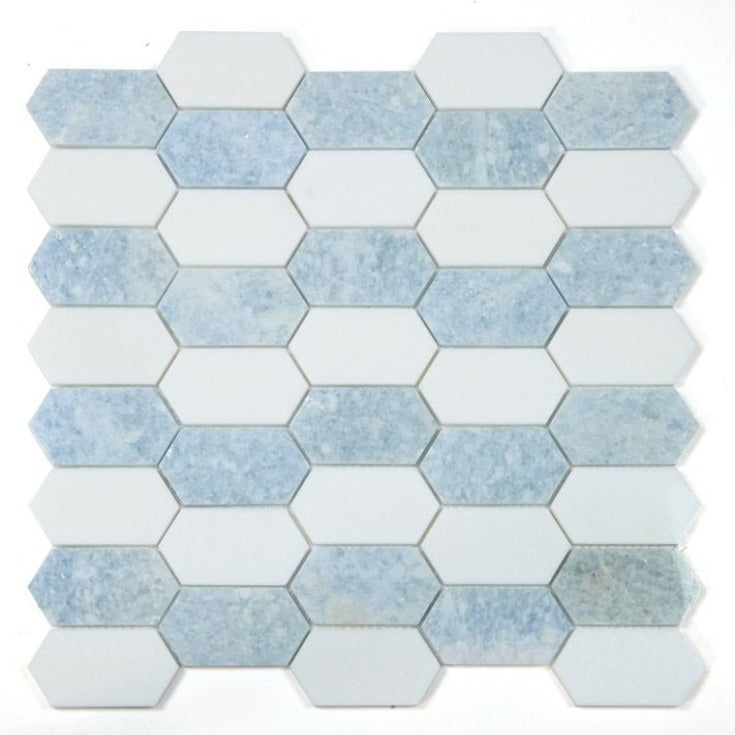 Elysium - Montage 12.5 in. x 13.25 in. Elongated Hex Marble Mosaic - Crystal Ocean