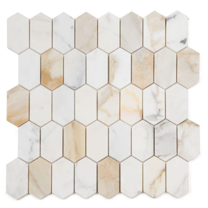 Elysium - Montage 12.5 in. x 13.25 in. Elongated Hex Marble Mosaic - Polished Calacatta Gold