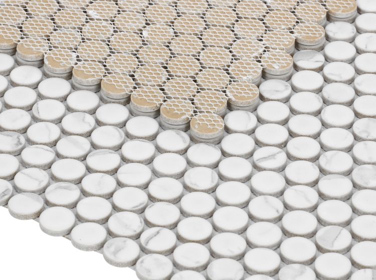 Elysium - Penny Round 11.5 in. x 12.25 in. Porcelain Mosaic - Statuario Matte