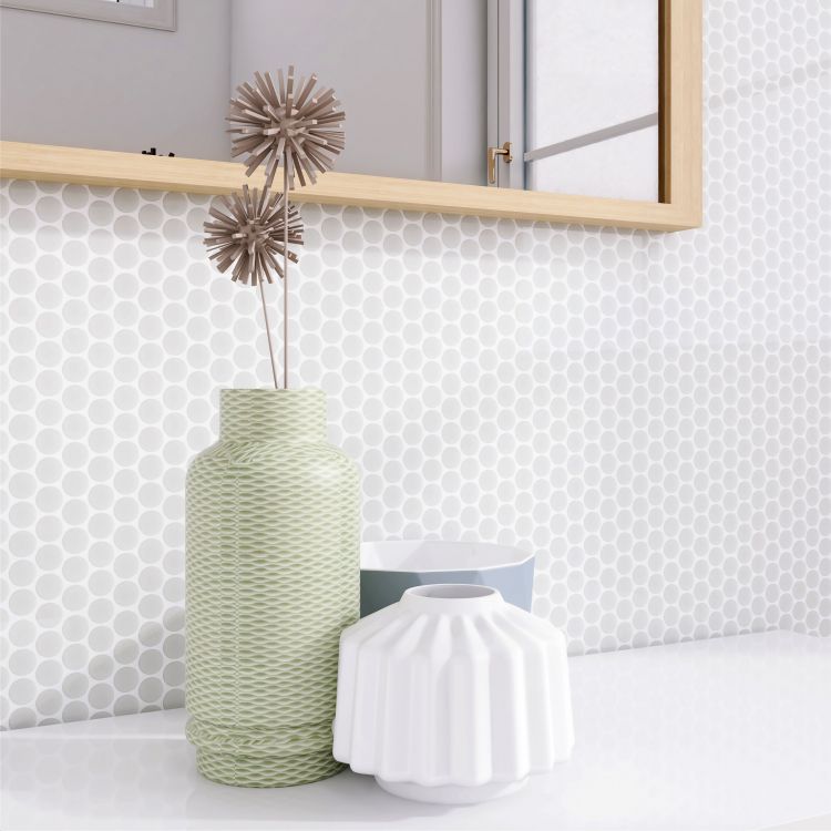 Elysium - Penny Round 11.5 in. x 12.25 in. Porcelain Mosaic - Light Grey Matte