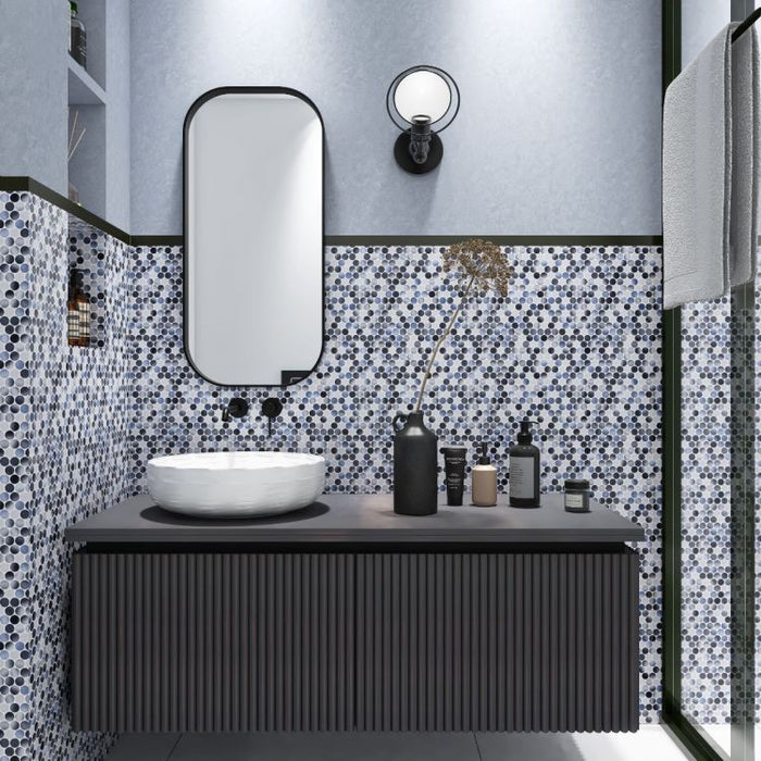 Elysium - Penny Round 11.5 in. x 12.25 in. Porcelain Mosaic - Gradient Grey Glossy