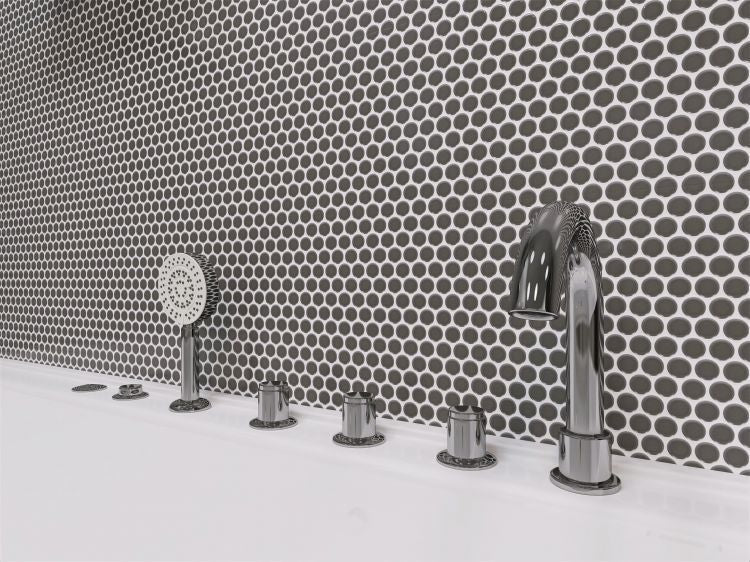 Elysium - Penny Round 11.5 in. x 12.25 in. Porcelain Mosaic - Dark Grey Matte