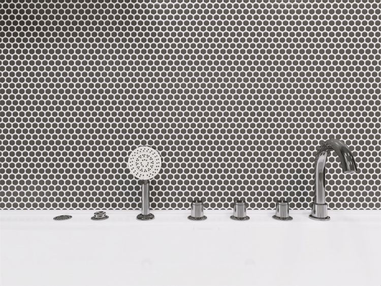 Elysium - Penny Round 11.5 in. x 12.25 in. Porcelain Mosaic - Dark Grey Matte