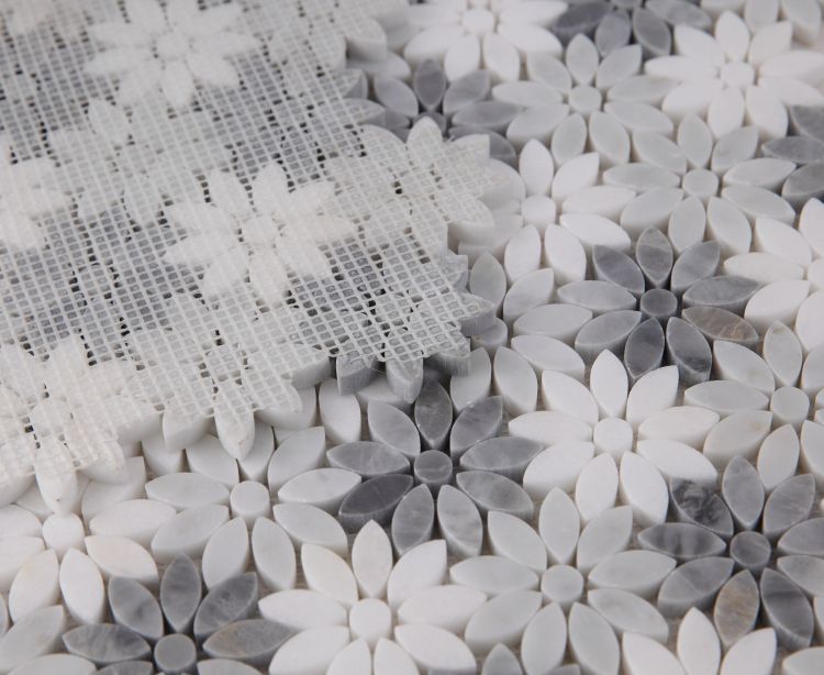 Elysium - Daisy Wild Grey 12.5 in. x 13 in. Glass and Stone Mosaic